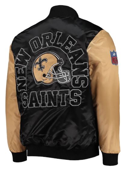 NFL New Orleans Throwback Black and Gold Satin Jacket - Image 4