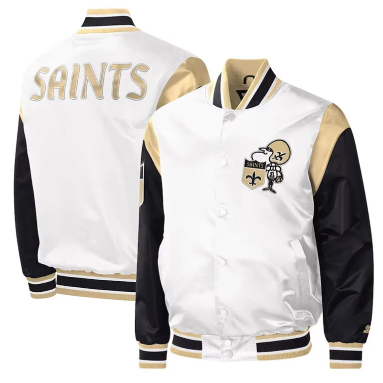 New Orleans Saints Heritage Varsity Satin Jacket White Throwback Edition