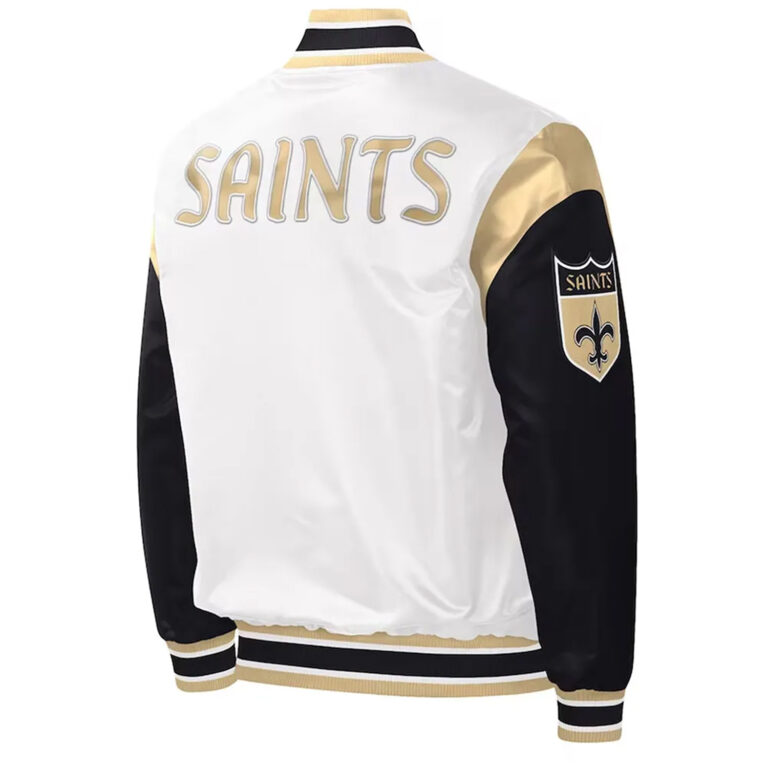 New Orleans Saints Heritage Varsity Satin Jacket White Throwback Edition - Image 2