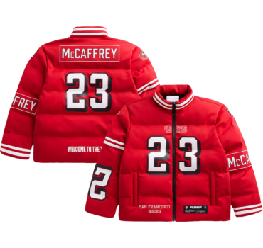 san-francisco-49ers-mccaffrey-scarlet-red-puffer-jacket