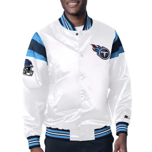 Men’s Tennessee Titans Midweight White Satin Jacket