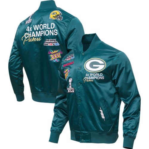 Green Bay Packers Green Championship Satin Varsity Jacket