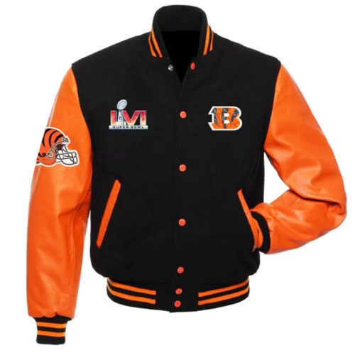 Cincinnati Bengals Super Bowl LVI Black and Orange Varsity Jacket