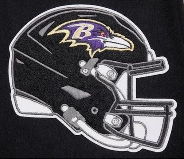 Men's Baltimore Ravens Mashup Rib Black & White Varsity Wool Letterman Jacket - Image 7