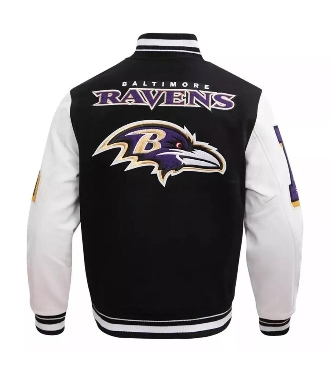 Men's Baltimore Ravens Mashup Rib Black & White Varsity Wool Letterman Jacket - Image 3