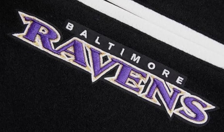 Men's Baltimore Ravens Mashup Rib Black & White Varsity Wool Letterman Jacket - Image 5