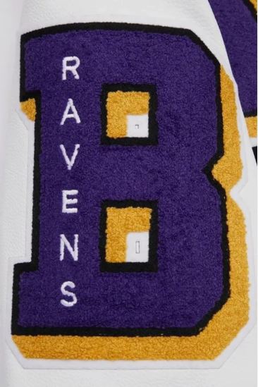 Men's Baltimore Ravens Mashup Rib Black & White Varsity Wool Letterman Jacket - Image 8