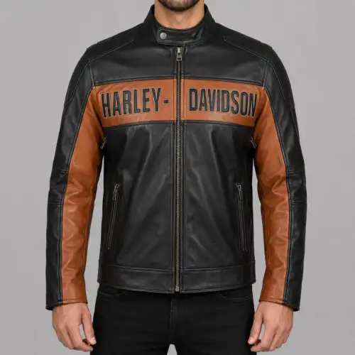 Harley Davidson Men’s Black Leather Motorcycle Jacket – Genuine Leather Biker Riding Jacket