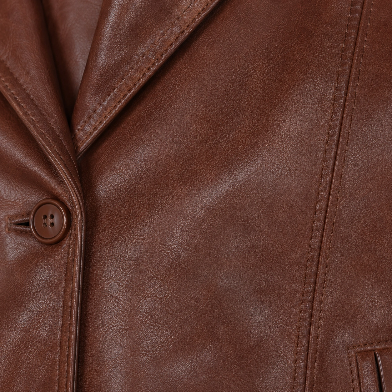 Women's Brown Genuine Leather Two Button Blazer Coat - Image 3