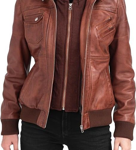 Women’s Brown Lambskin Leather Jacket with Removable Hood