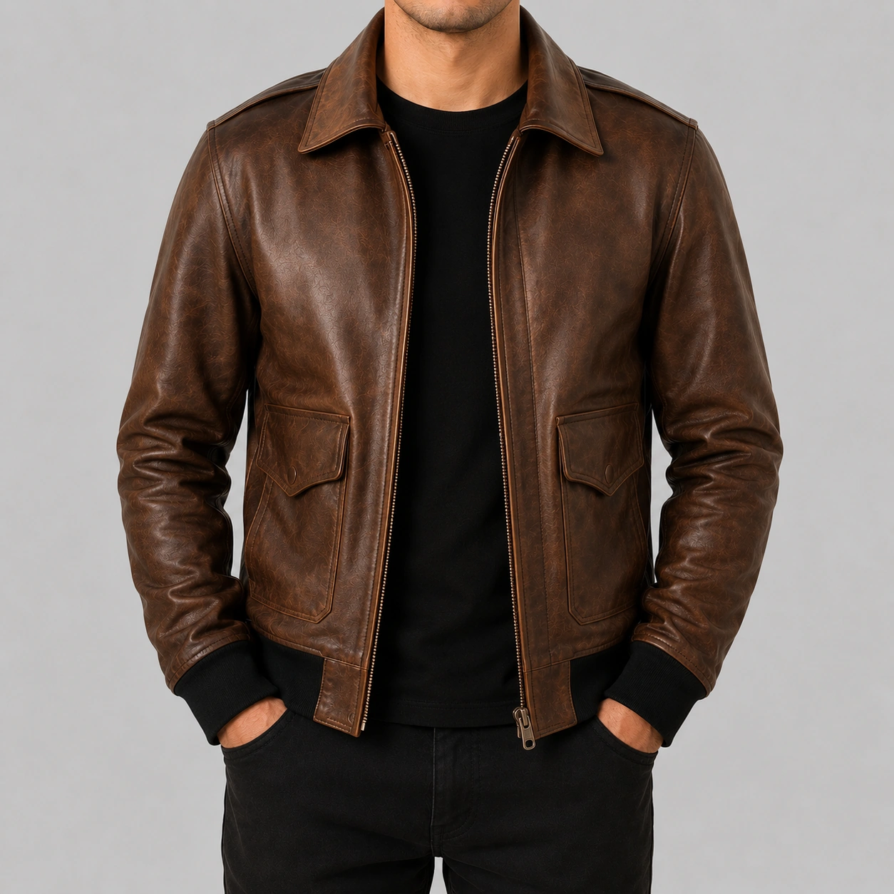 Men A-2 Aviator Flight Bomber Chocolate Distressed Brown Genuine Leather Jacket