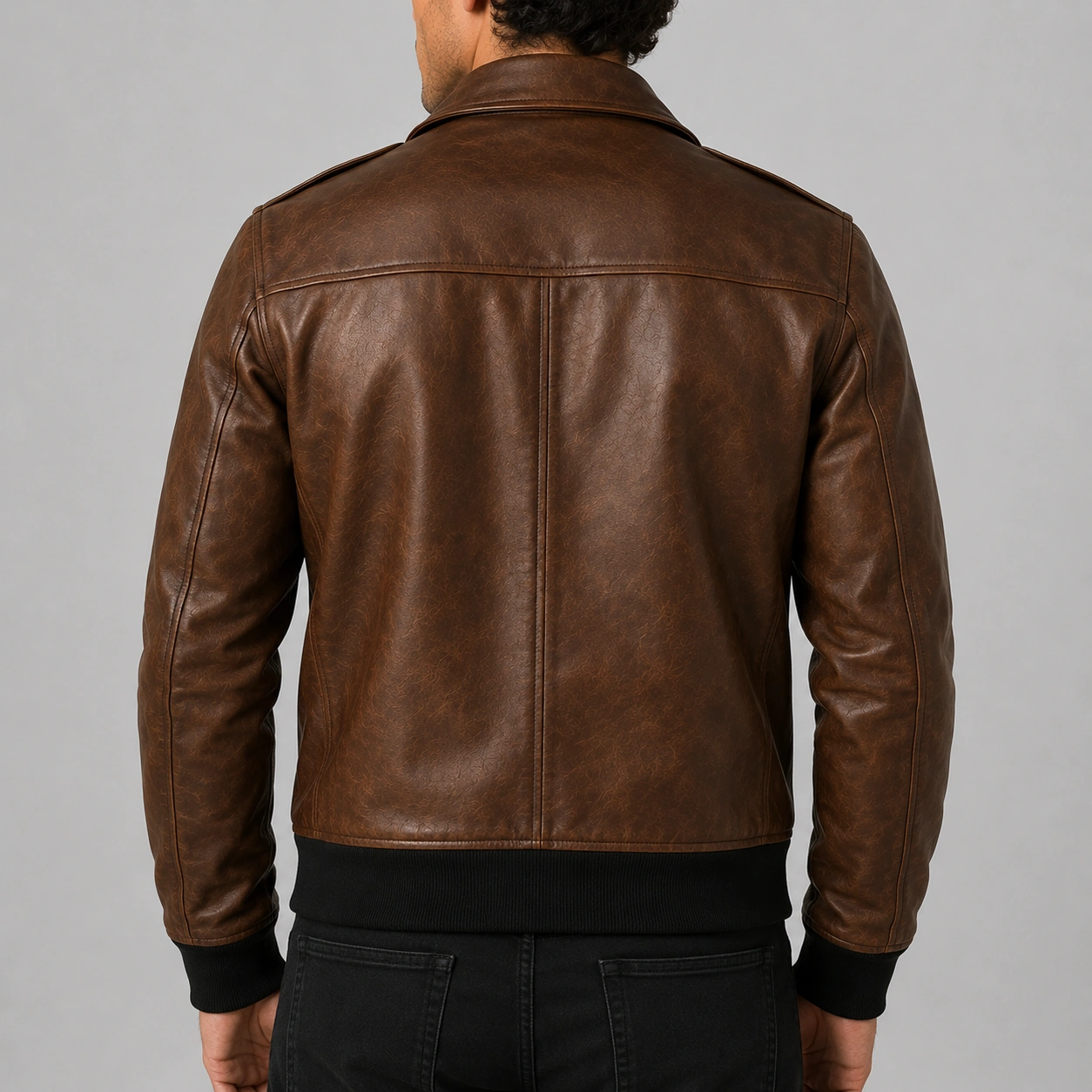 Men A-2 Aviator Flight Bomber Chocolate Distressed Brown Genuine Leather Jacket - Image 4