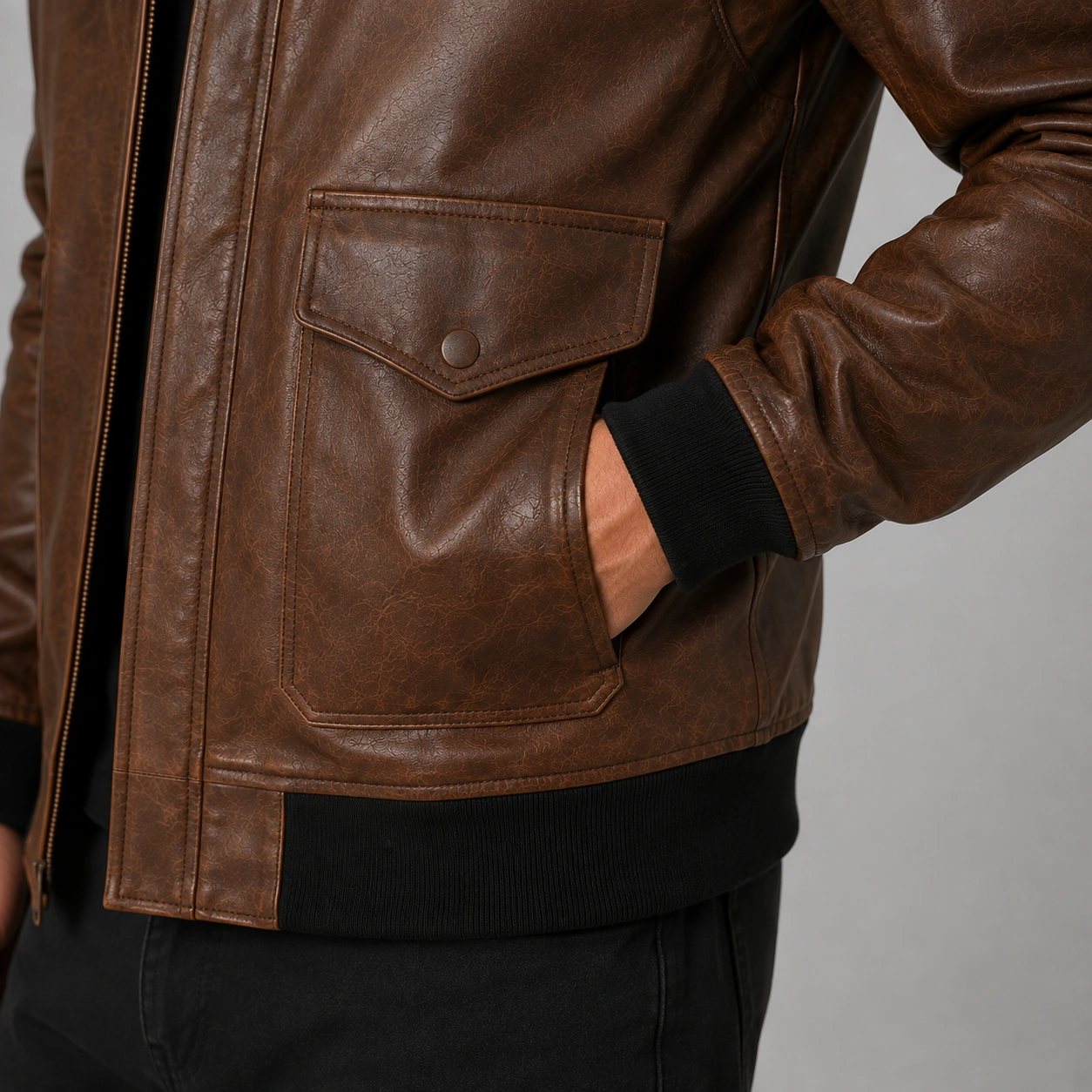 Men A-2 Aviator Flight Bomber Chocolate Distressed Brown Genuine Leather Jacket - Image 5