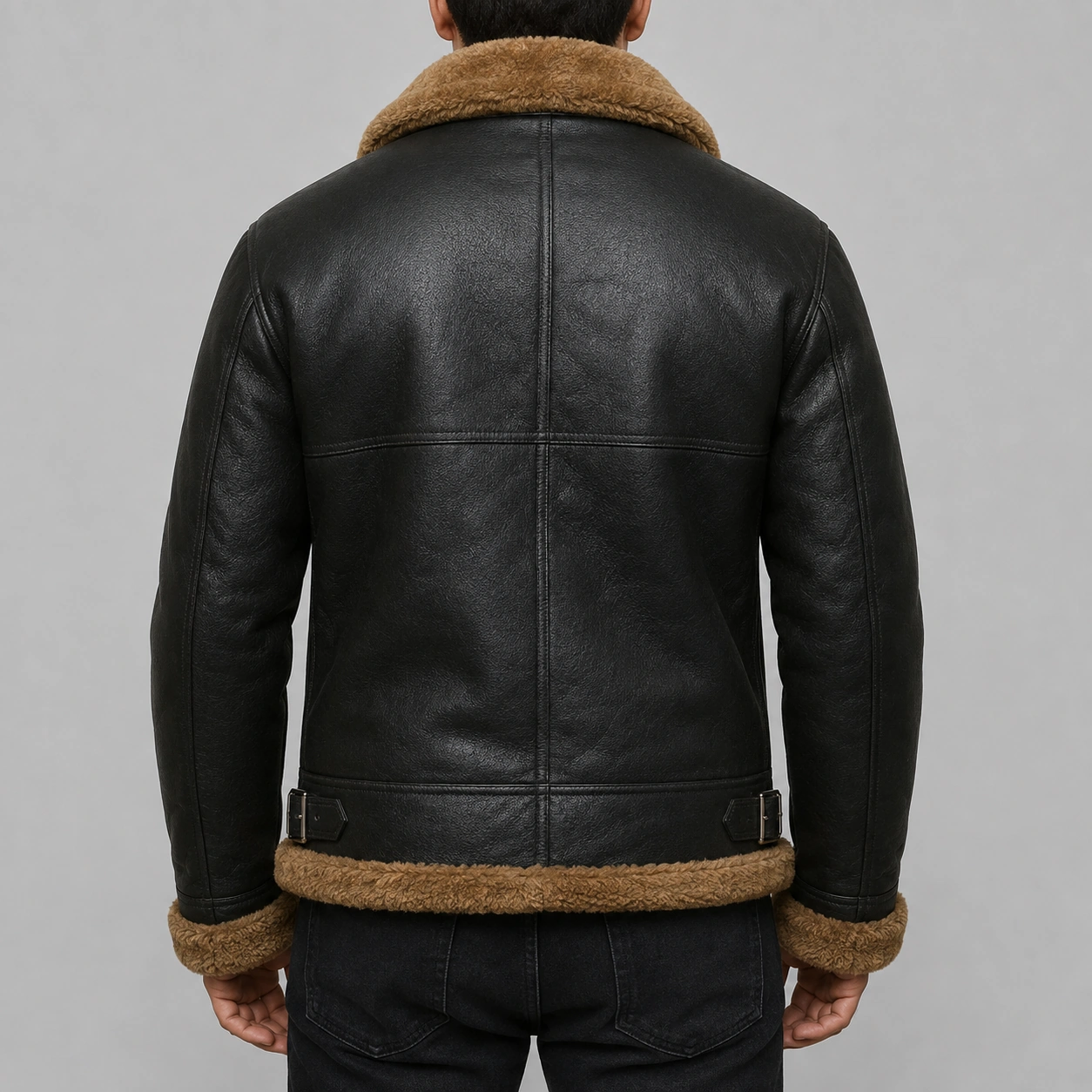Men Genuine Sheepskin Leather Jacket Bomber B3 Flying Shearling Brown - Image 3