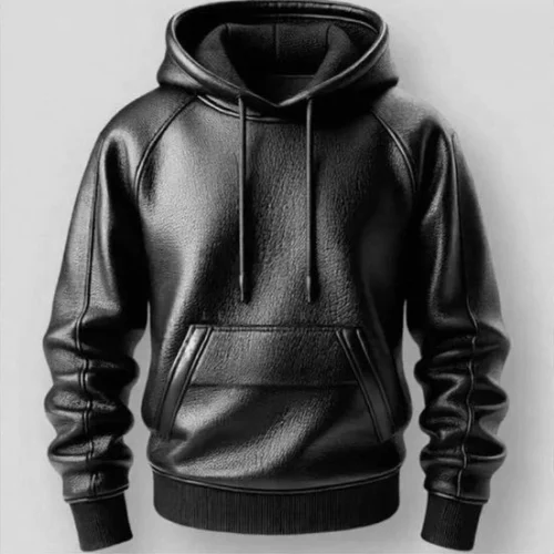 Men's Black Premium Leather Hoodie Handmade Genuine Lambskin Leather Jacket