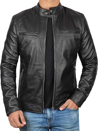 Mens Cafe Racer Style Real Lambskin Leather Jacket
