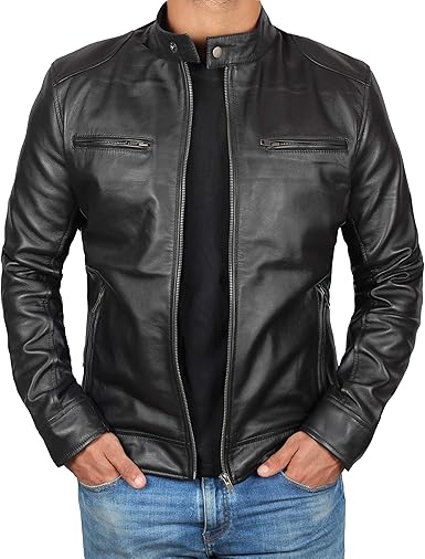 Mens Cafe Racer Style Real Lambskin Leather Jacket - Image 2
