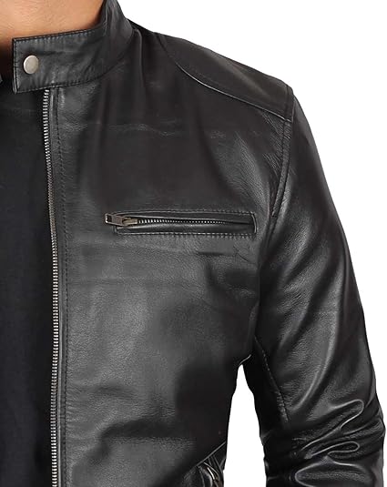 Mens Cafe Racer Style Real Lambskin Leather Jacket - Image 3