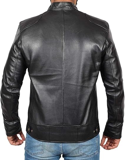 Mens Cafe Racer Style Real Lambskin Leather Jacket - Image 4