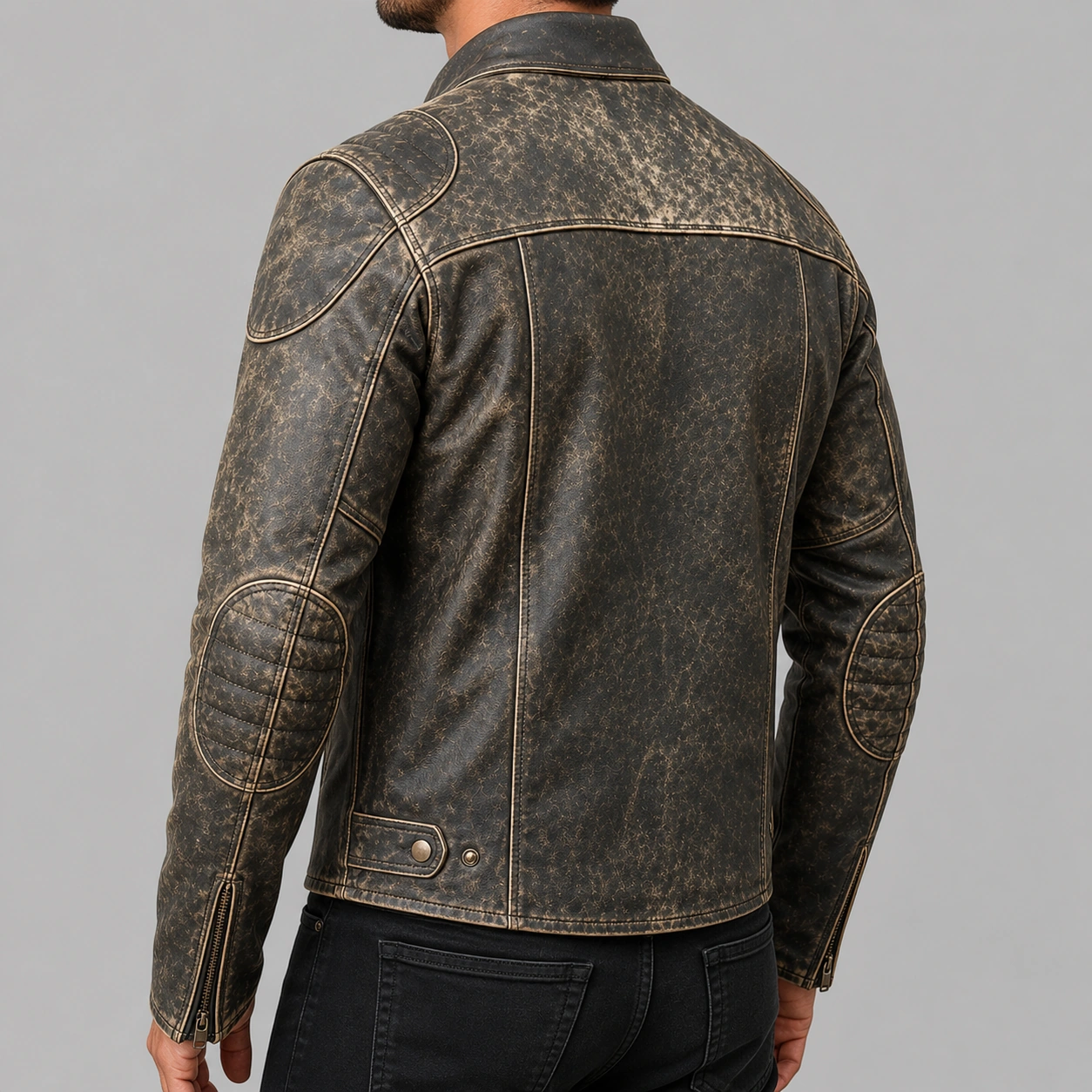 Men’s Vintage Cafe Racer Black Retro Moto Distressed Genuine Leather Jacket - Image 3