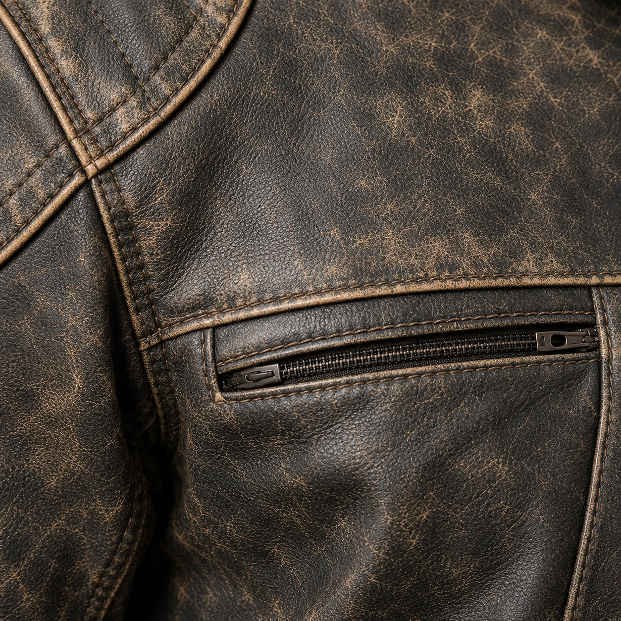 Men’s Vintage Cafe Racer Black Retro Moto Distressed Genuine Leather Jacket - Image 2
