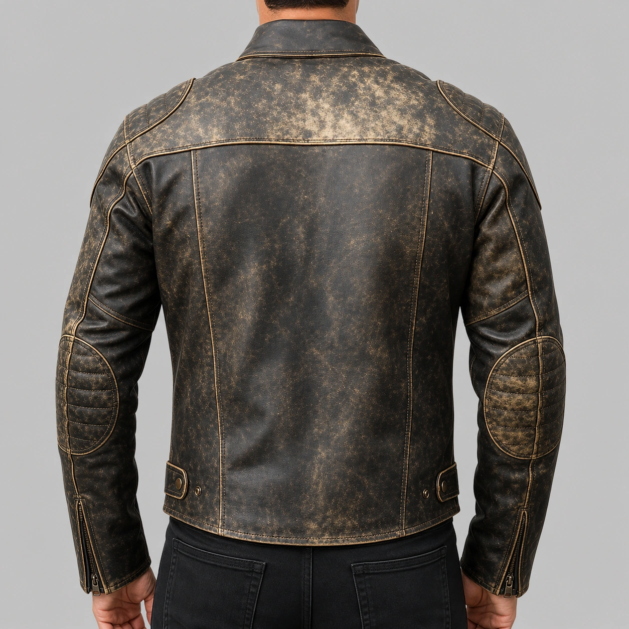 Men’s Vintage Cafe Racer Black Retro Moto Distressed Genuine Leather Jacket - Image 4
