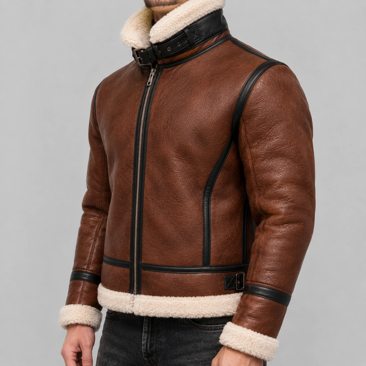New Aviator Pilot RAF B3 Flying Bomber Fur Shearling Sheepskin Leather Jacket - Image 2