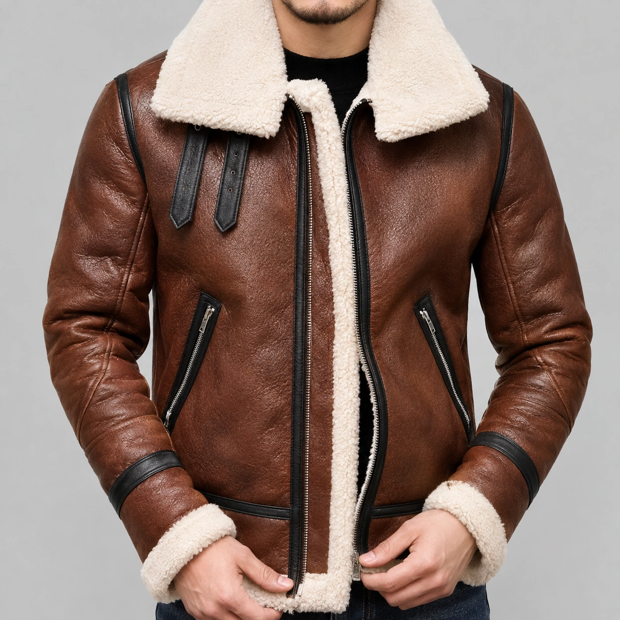 New Aviator Pilot RAF B3 Flying Bomber Fur Shearling Sheepskin Leather Jacket