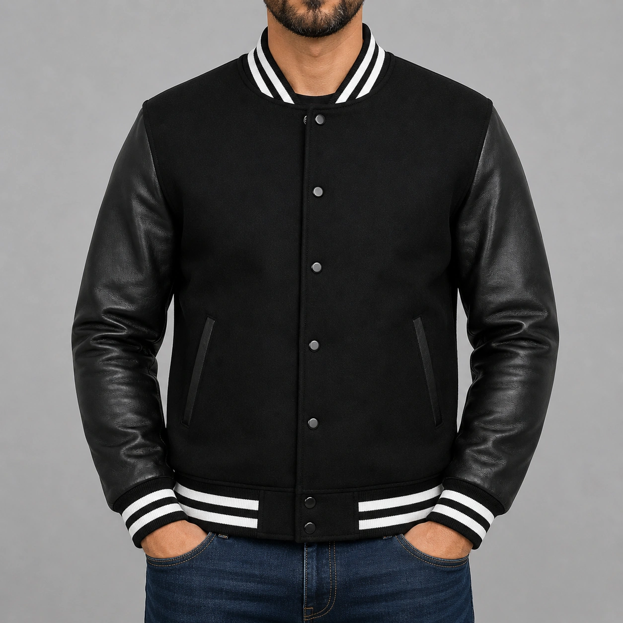 Varsity Bomber Letterman High Quality Wool & Real Sheep Leather Sleeves Jacket