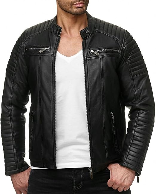 Men's Black Synthetic Biker leather Jacket