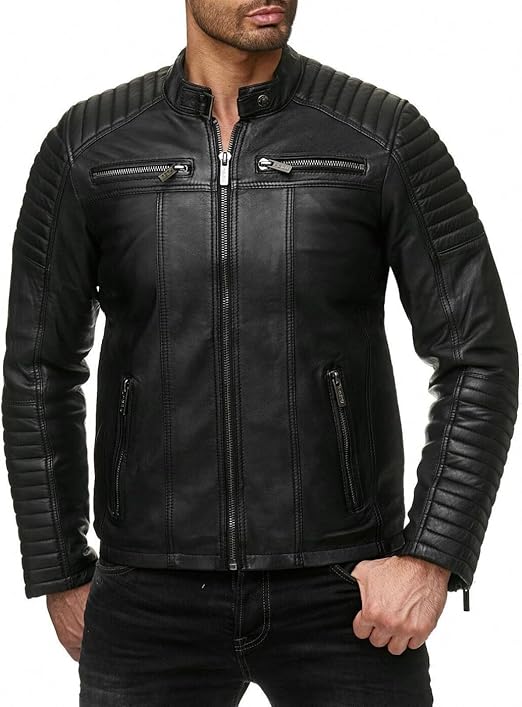 Men's Black Synthetic Biker leather Jacket - Image 2