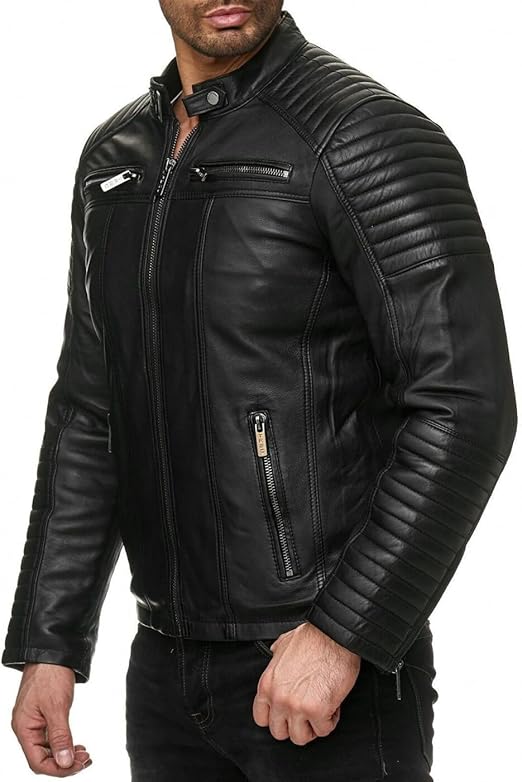 Men's Black Synthetic Biker leather Jacket - Image 3