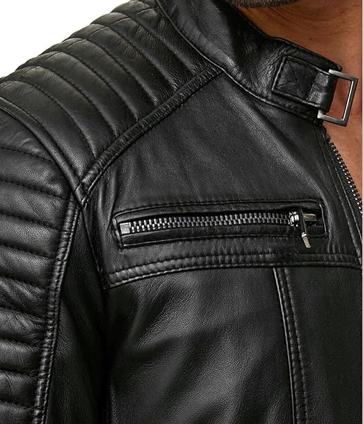 Men's Black Synthetic Biker leather Jacket - Image 4