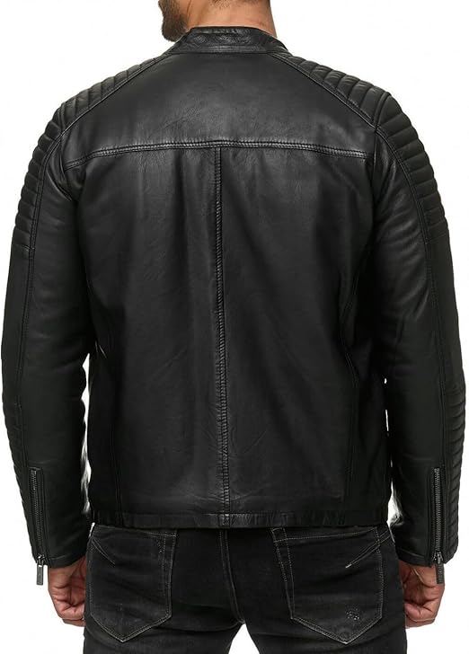 Men's Black Synthetic Biker leather Jacket - Image 5