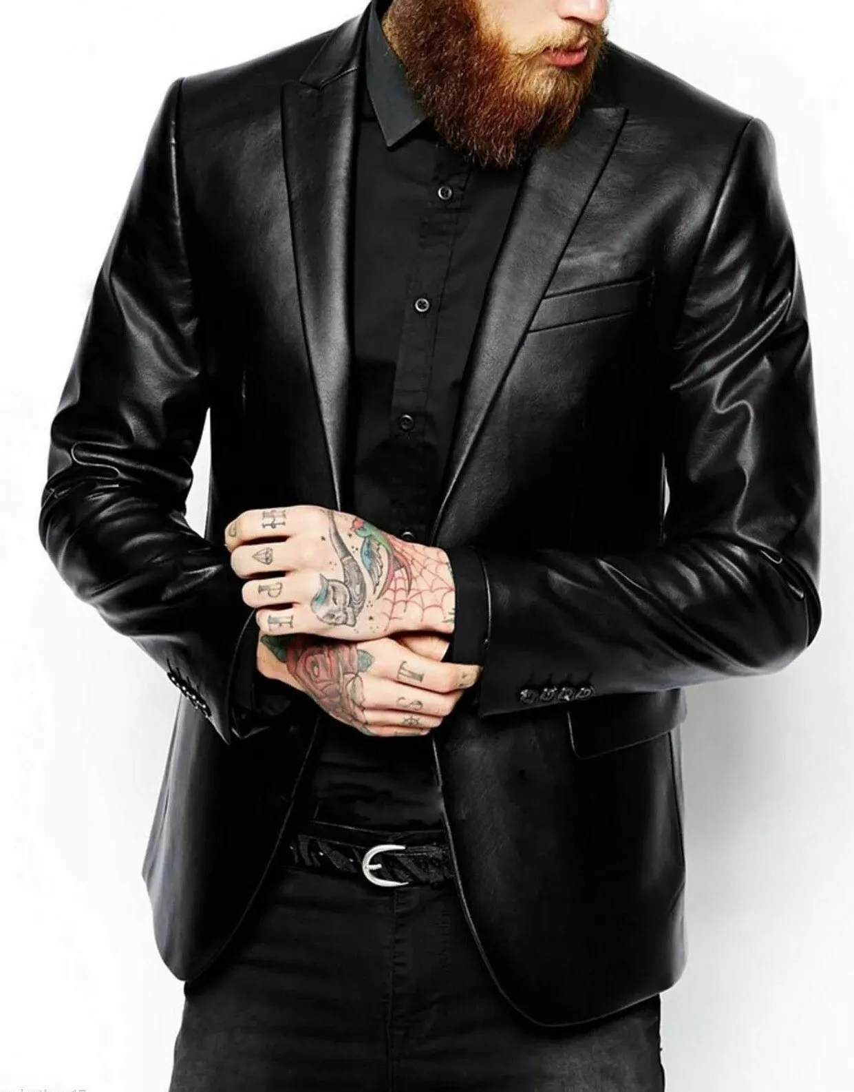 Men's Genuine Lambskin Black Blazer Two Button Slim Fit Coat Real Leather Jacket