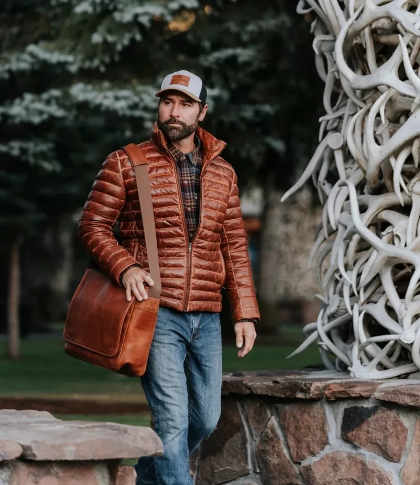 Men's Antique Brown Real Leather Jacket Puffer Fully Quilted Lambskin Jacket - Image 2