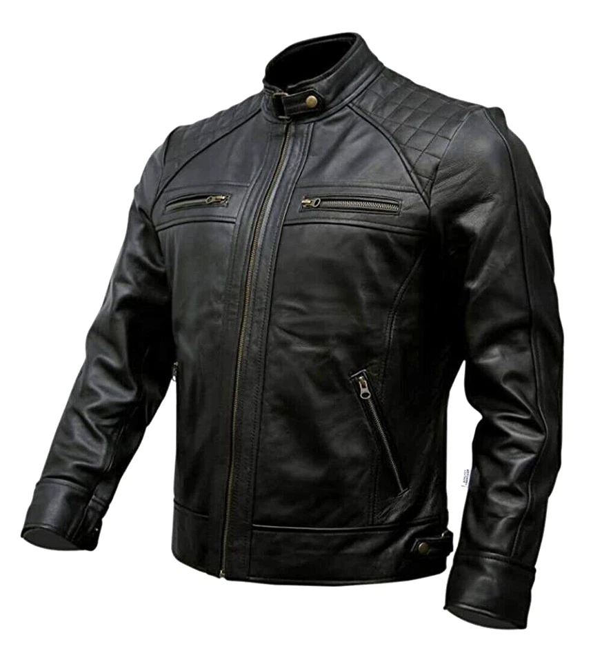 Men’s Real Leather Moto Jacket– Black & Brown - Image 3