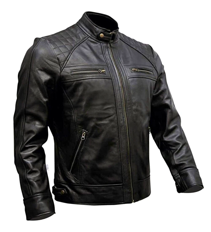 Men’s Real Leather Moto Jacket– Black & Brown - Image 2
