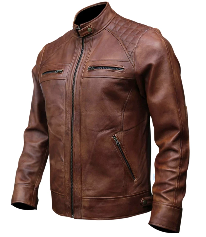 Men’s Real Leather Moto Jacket– Black & Brown - Image 7