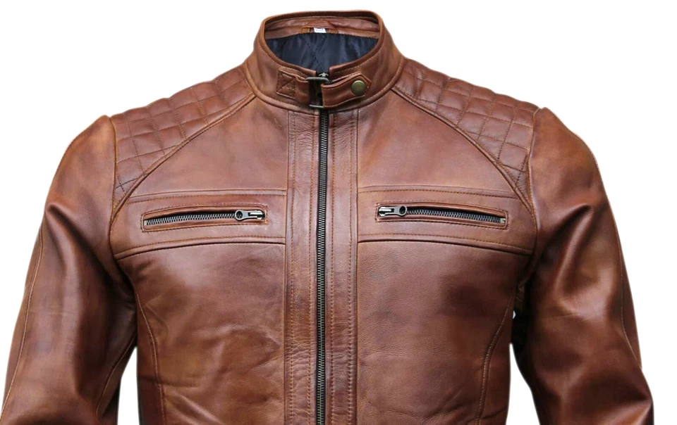 Men’s Real Leather Moto Jacket– Black & Brown - Image 6