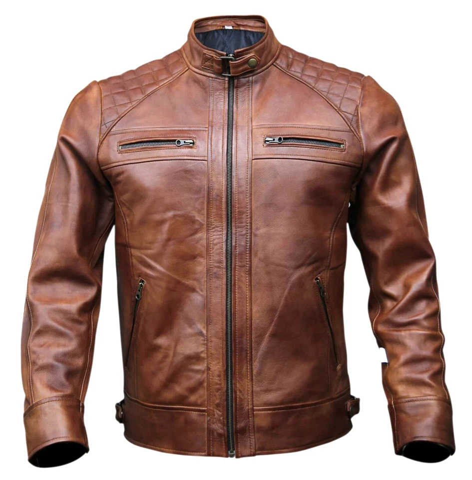 Men’s Real Leather Moto Jacket– Black & Brown - Image 5