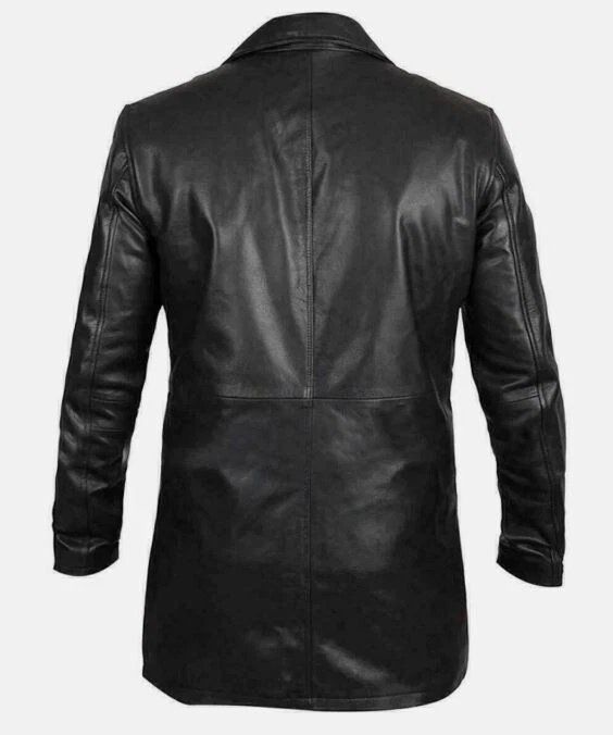 Men's Classic Black Lather Pea coat - Image 2