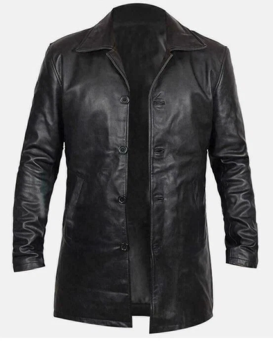 Men's Classic Black Lather Pea coat