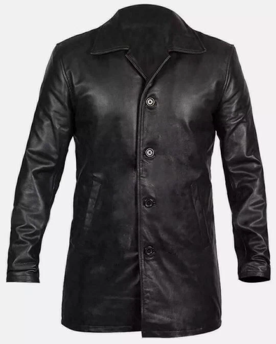 Men's Classic Black Lather Pea coat - Image 3