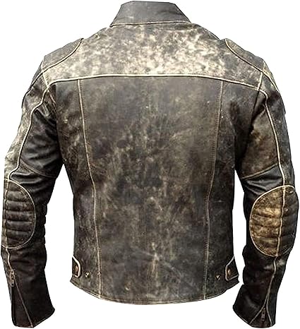 Men’s Vintage Cafe Racer Black Retro Moto Distressed Genuine Leather Jacket - Image 3
