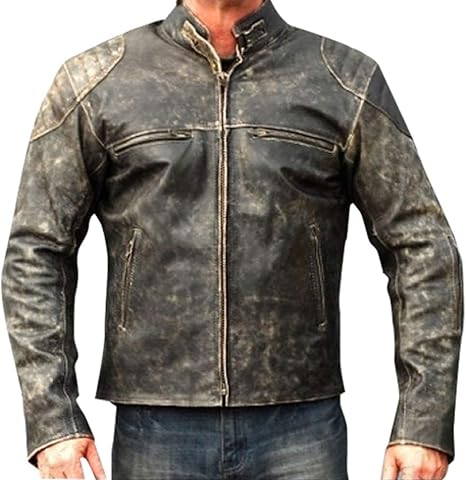 Men’s Vintage Cafe Racer Black Retro Moto Distressed Genuine Leather Jacket - Image 2