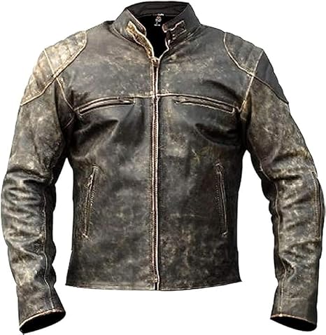 Men’s Vintage Cafe Racer Black Retro Moto Distressed Genuine Leather Jacket