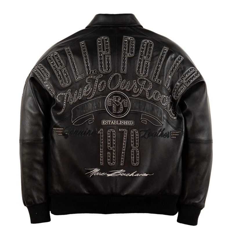 Men's Pelle Pelle Black Genuine Leather Bomber Jacket - Image 2