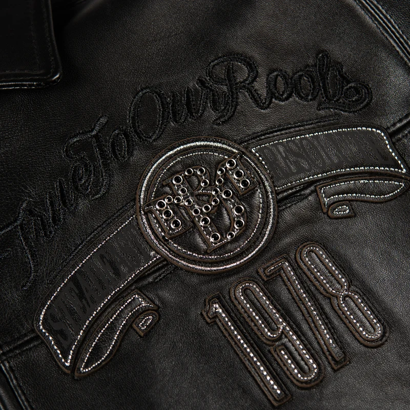 Men's Pelle Pelle Black Genuine Leather Bomber Jacket - Image 6