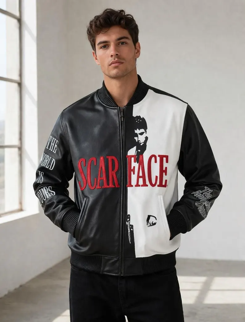 Scarface Artwork Leather Jacket for Men's